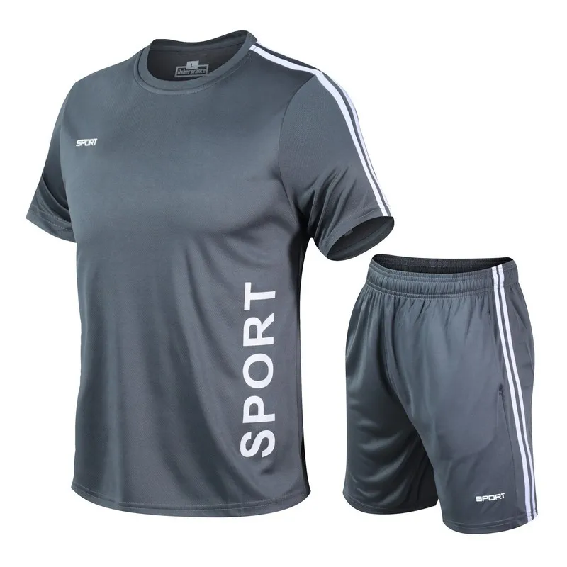 الرجال الجري 2022 الصيف أحدث ملابس رياضية البوليستر تي شيرت مطبوع + السراويل سريعة الجافة الرياضة البدلة 2 قطعة ملابس عداء ببطء مجموعة