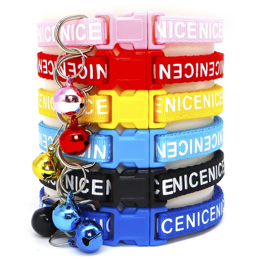 

Colorful Cat Collar Letters Print Cats Puppy Collar with Bells Adjustable Nylon Buckle Collars Pets Dogs Neck Cat Accessories