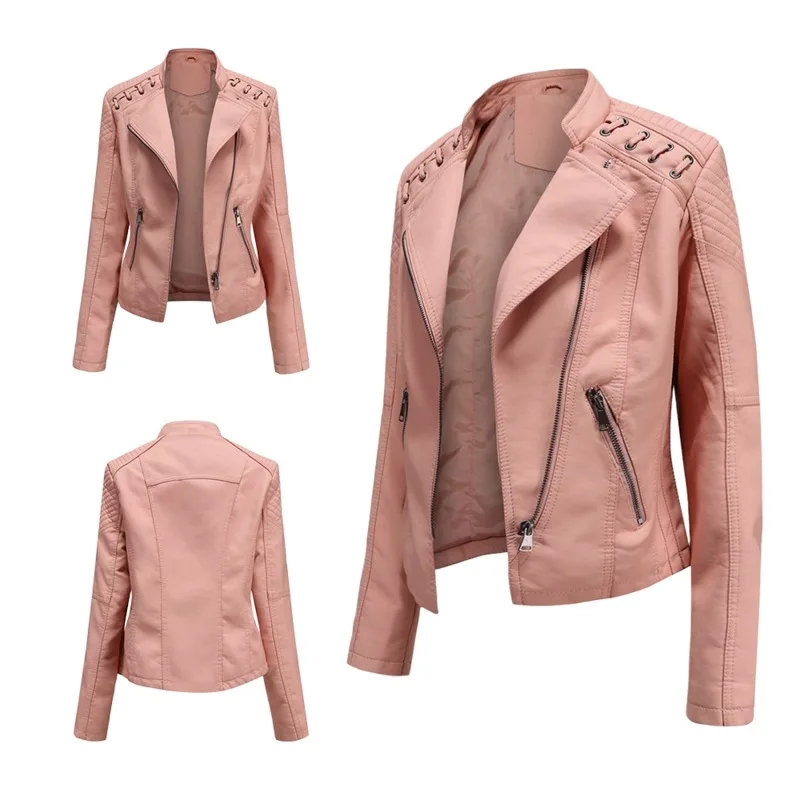 Spring Autumn Women Faux Leather Jacket Short Zipper Basic Biker Coat Ladies Turndown Collar Motorcycle Jackets Loose Outerwear