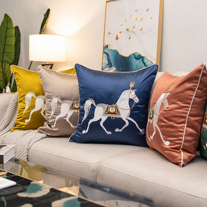 

European luxury Decorative Pillows printed cushion cover horse pattern velvet pillowcase lumbar pillow cover Love Seat Cover