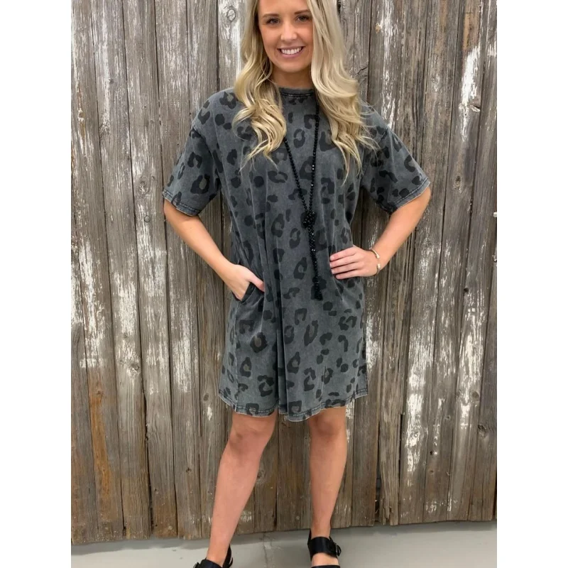 

2022Summer European and American New AliExpresswishWomen's Pencil Skirt Leopard Print round Neck Loose Dress