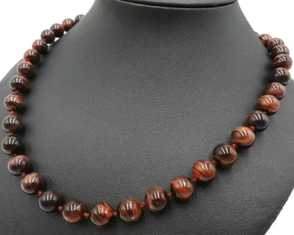 

Natural 10mm Red Tiger's Eye Gemstone Round Beads Necklace 18'' AAA+