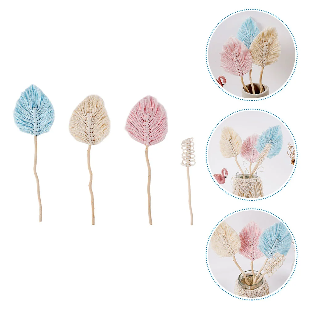 

Style Cotton Macrame Leaf: Woven Bohemian Leaf Ornaments with DIY Flower Arrangement Supplies Home 4pcs