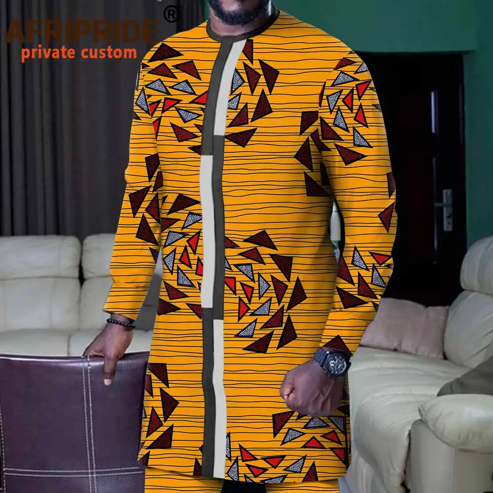 Men`s Suit African Print Shirts Ankara Pants Set Dashiki Clothing Tribal Outfit Wax Attire Traditional Set AFRIPRIDE A1916068B