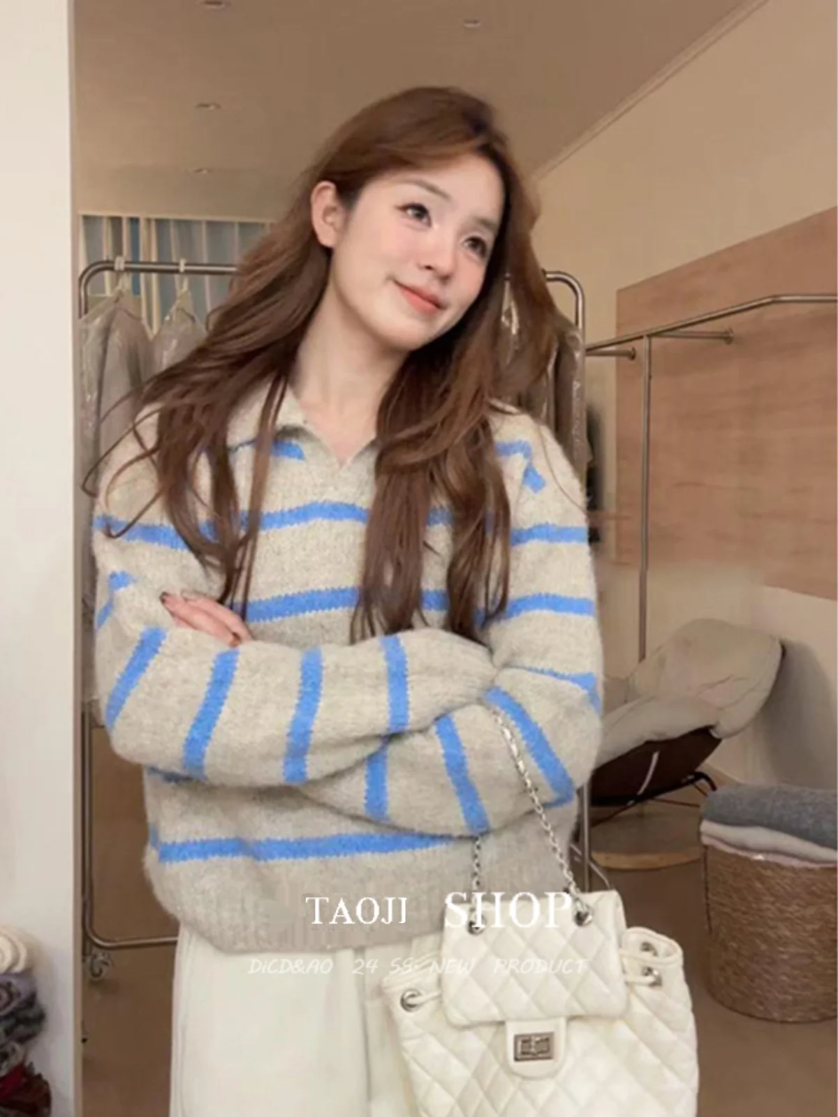 Korean Series Idle Sle Contrast Color Stripe Hood Long sleeve Sweater Outerwear Women Autumn and Winter New Loose Thick Kni...