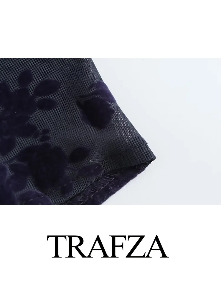 TRAFZA женская шикарная флокированная асимметричная складная тонкая длинная юбка с