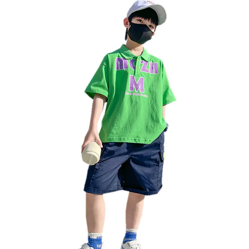2022 Teenager Boys Summer Casual Clothing Set Outfits Kids T-shirt Short Sleeve +Shorts Two Piece Big Boys Clothes 5-14Years Old