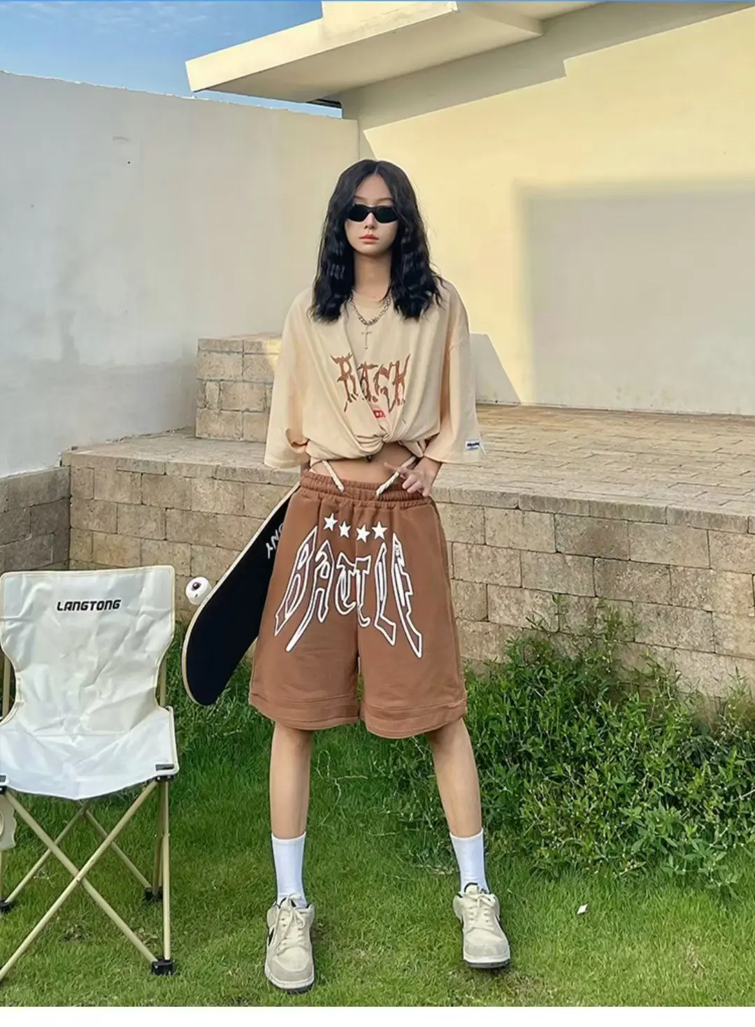 American High Street Hip Hop Star Letter Printed Capris Women's Summer Drawstring Sports Loose Relaxed Trendy Shorts