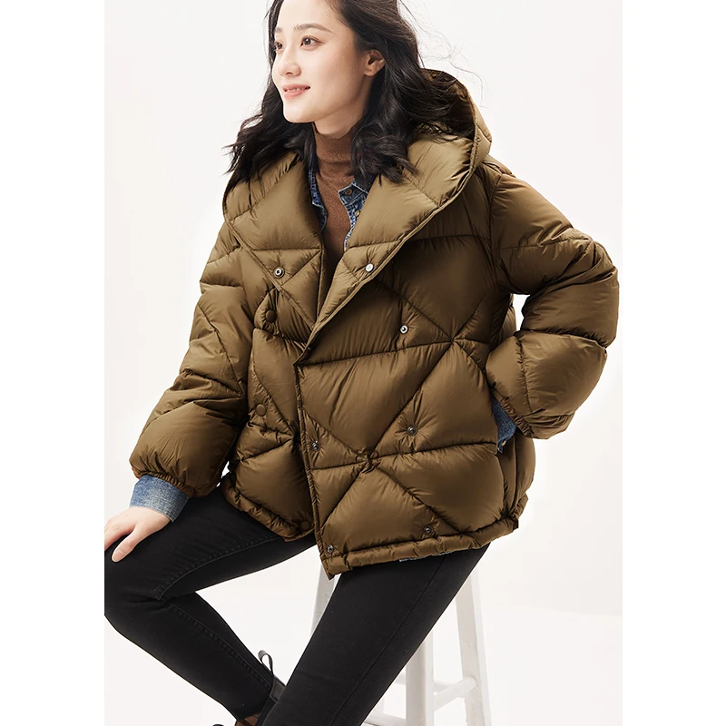 High Quality Puffer Jacket 90% White Duck Down High Street Autumn/Winter Covered Button Wide-waisted Casacas Para Mujer Invierno