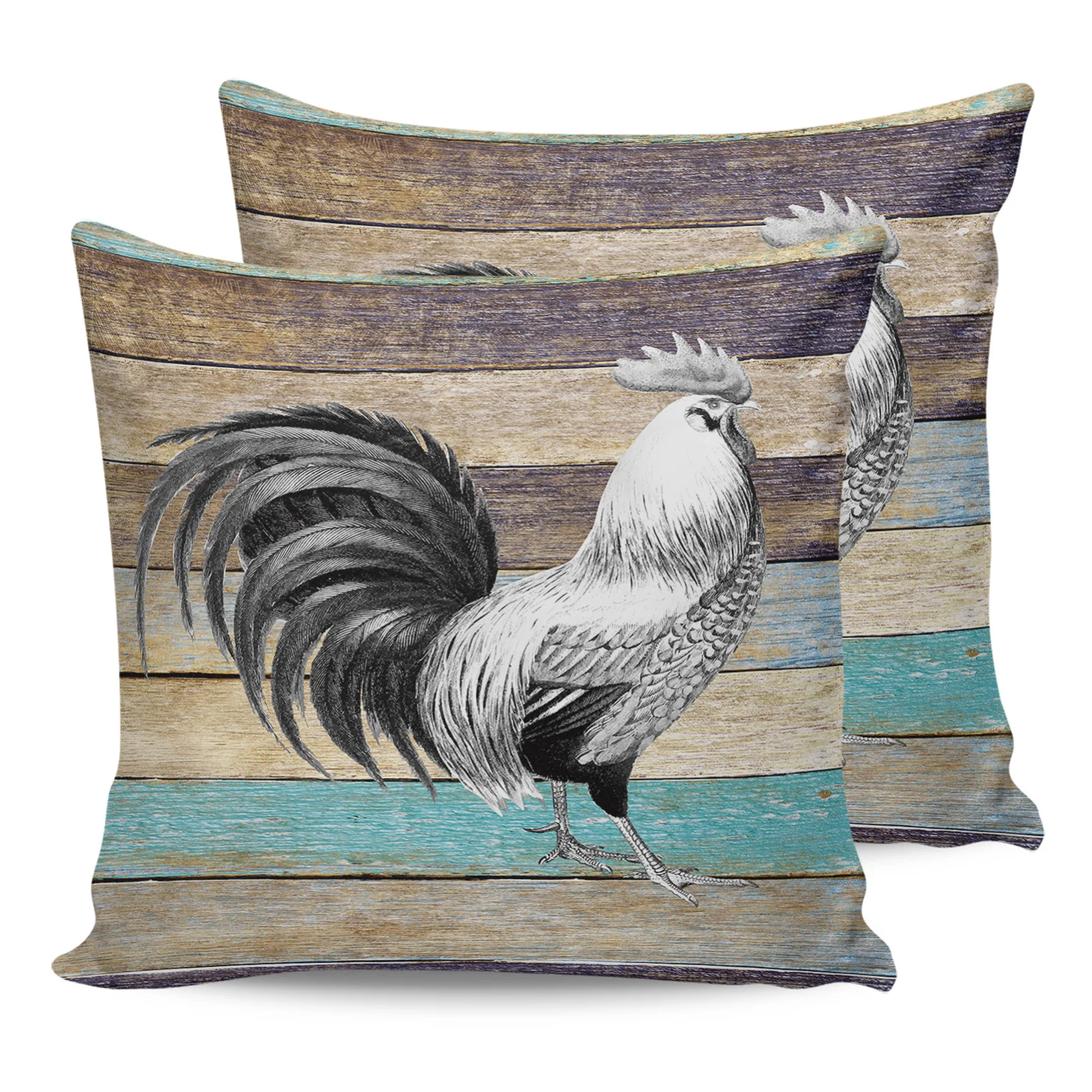 

2PC Pillowcase Farm Animal Rooster Wood Grain Sofa Cushion Cover Bed Dakimakura Pillow Cover House Home Decorative Pillow Cases
