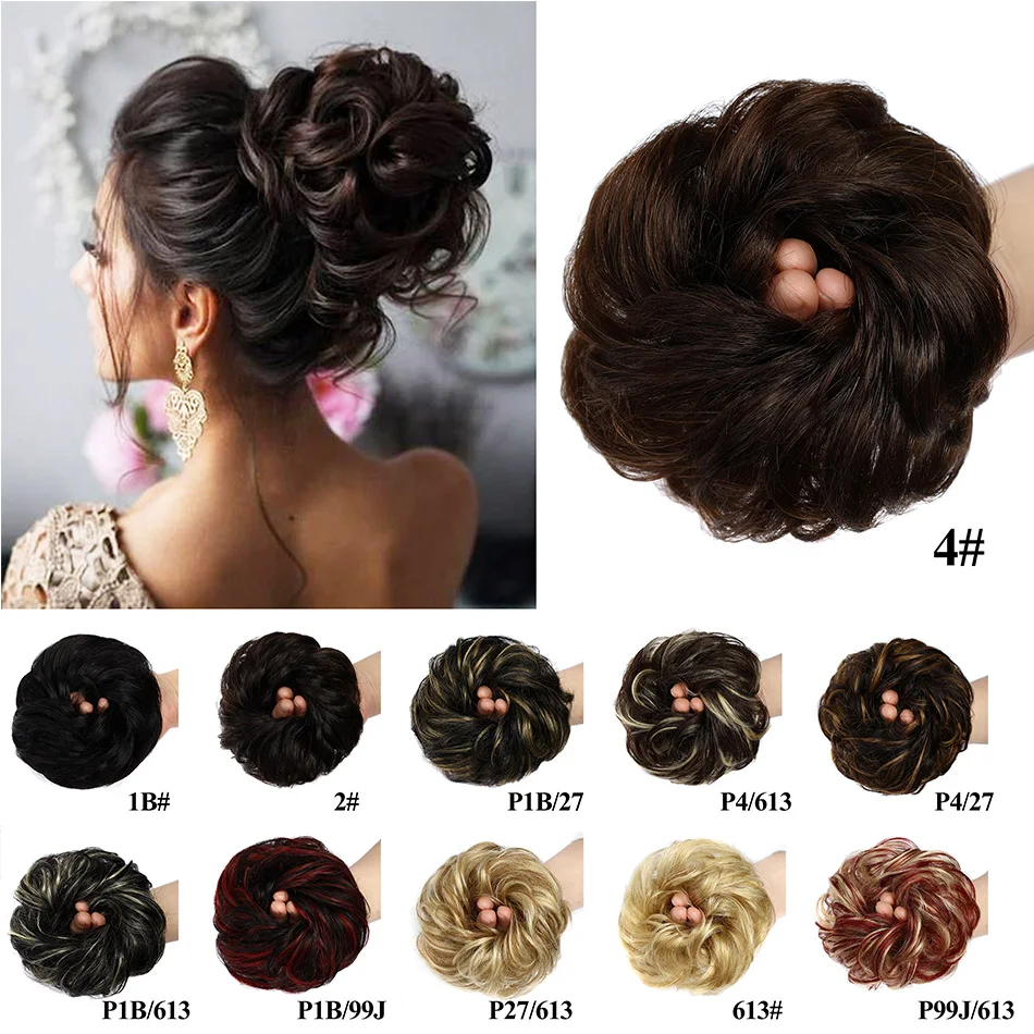 

BHF Donut Chignons Human Hair Bun Sewn One Updo Curly Messy Donuts Ring Hair Piece Wig Remy Fluffy Chignon Wavy Buns
