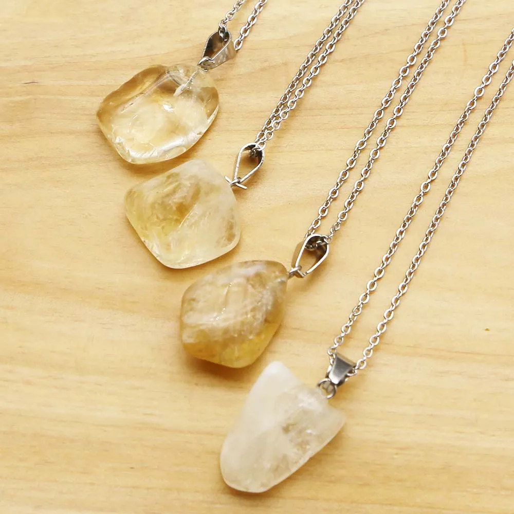 

Natural Stone Irregular Topaz Polished Pendant Stainless Steel Chain Necklace Reiki Charm Jewelry Accessories Gift Wholesale 1Pc