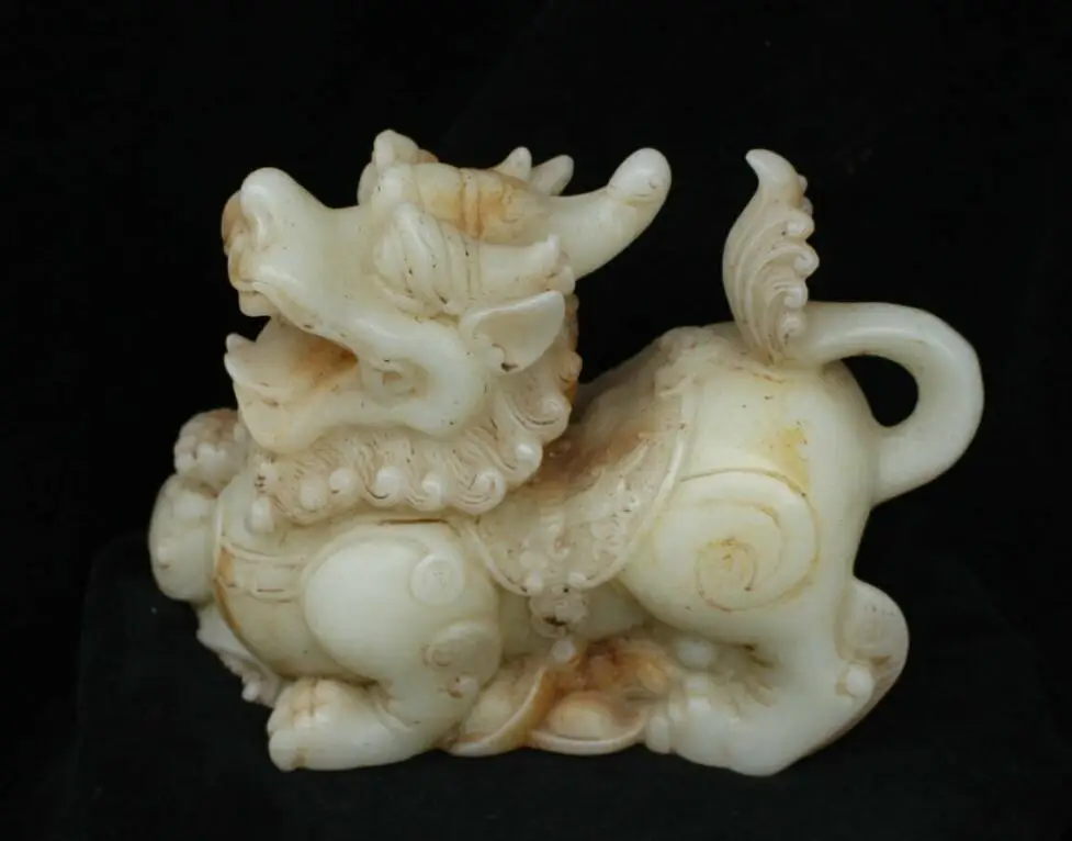 

10.4" Old Chinese Natural White Jade Carving Animal Wealth Pixiu Beast Statue