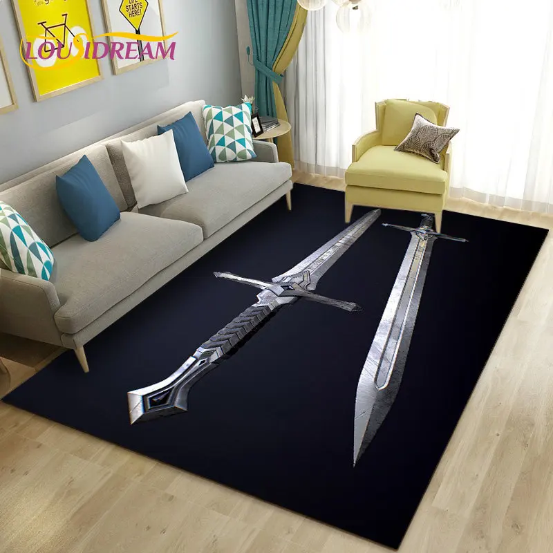 

3D Sword Dagger Machete Saber Knife Area Rug,Carpet Rug for Living Room Bedroom Sofa Doormat Decor,Kid Play Non-slip Floor Mat