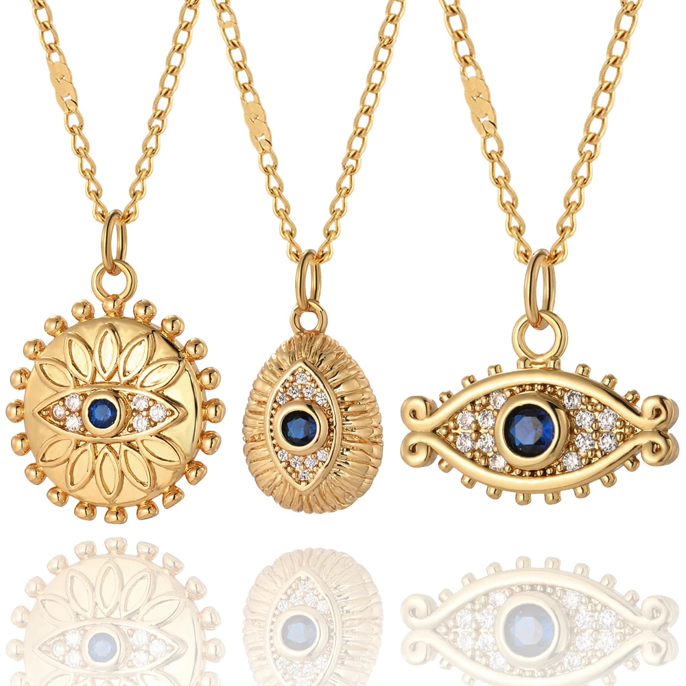 

Evil Blue Eye Punk Woman's Pendant Greek Eye Neo-gothic Necklace for Women Collares Choker Long Gold Color Stainless Steel Chain