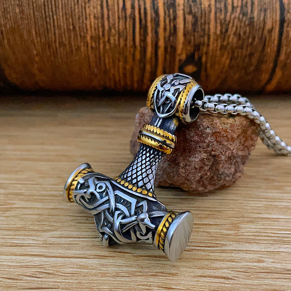 

Viking Thor's Hammer Mjolnir Pendant Necklace Stainless Steel Vintage Viking Celtic Necklace Men Chain Amulet Jewelry Wholesale