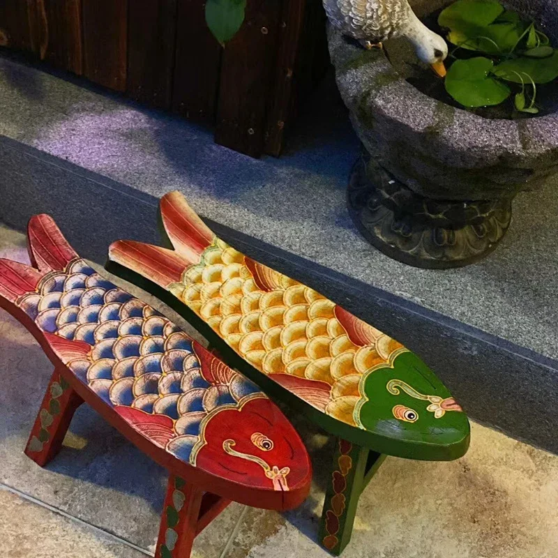 Низкий табурет сосновая живопись Ретро Маленькая скамейка детская маленькая для