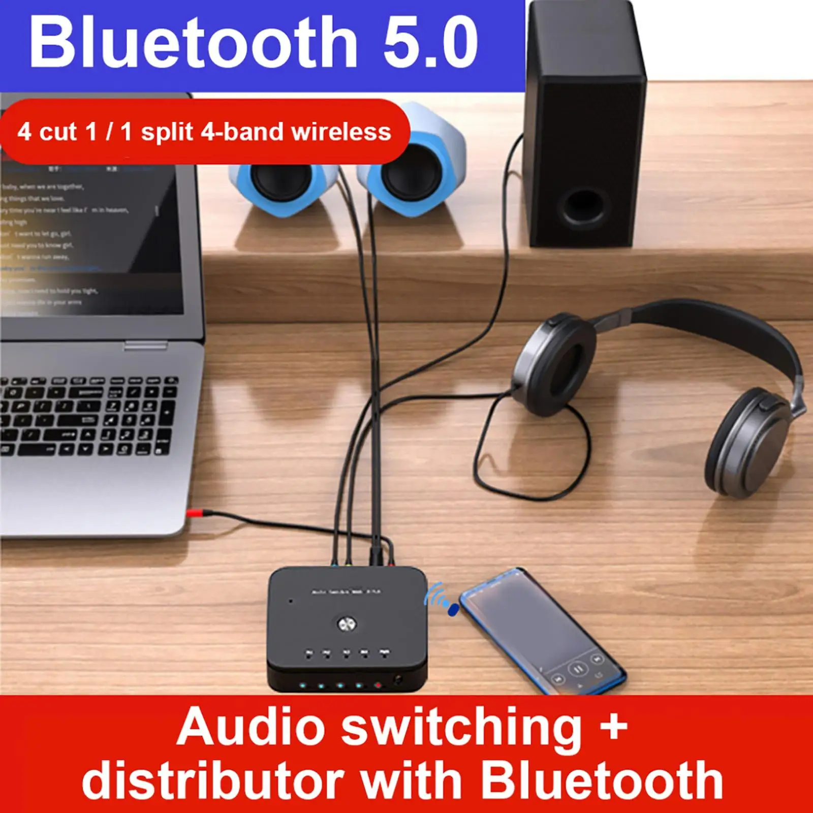 

BT5.0 Receiver 3 in 2/2 in 3 Wireless Multimedia Supplies 4in 1/1 in 4 HiFi 4-Port 3.5mm Switch Box Converter Video Switcher