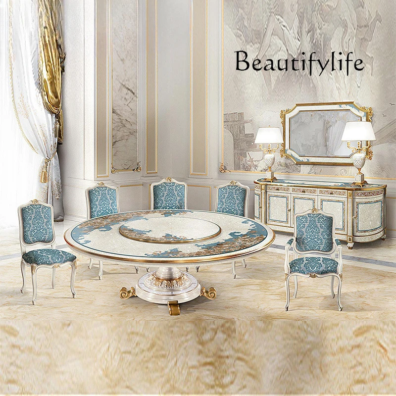 Роскошный европейский ретро-резной круглый обеденный стол с цветком и