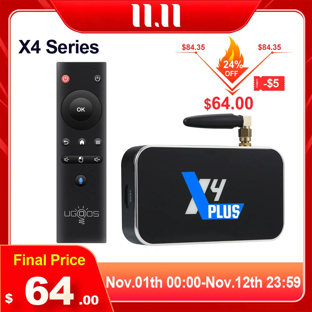Cena UGOOS X4 Plus X4 Pro X4 Cube TV, Pudełko Z Systemem Android 11 Procesor Amlogic S905X4 LPDDR4 4GB Pamięci RAM 32G Wsparcie AV1 CEC HDR 1000M BT4.0 Smart TV BOX TV, Pudełko