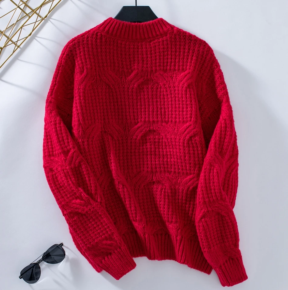 Однотонный тканый пуловер свитер свободный женский топ