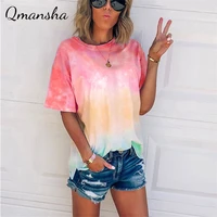womens top 2022 summer new tie dye gradient print loose t shirt casual fashion o neck y2k tops plus size camouflage tees