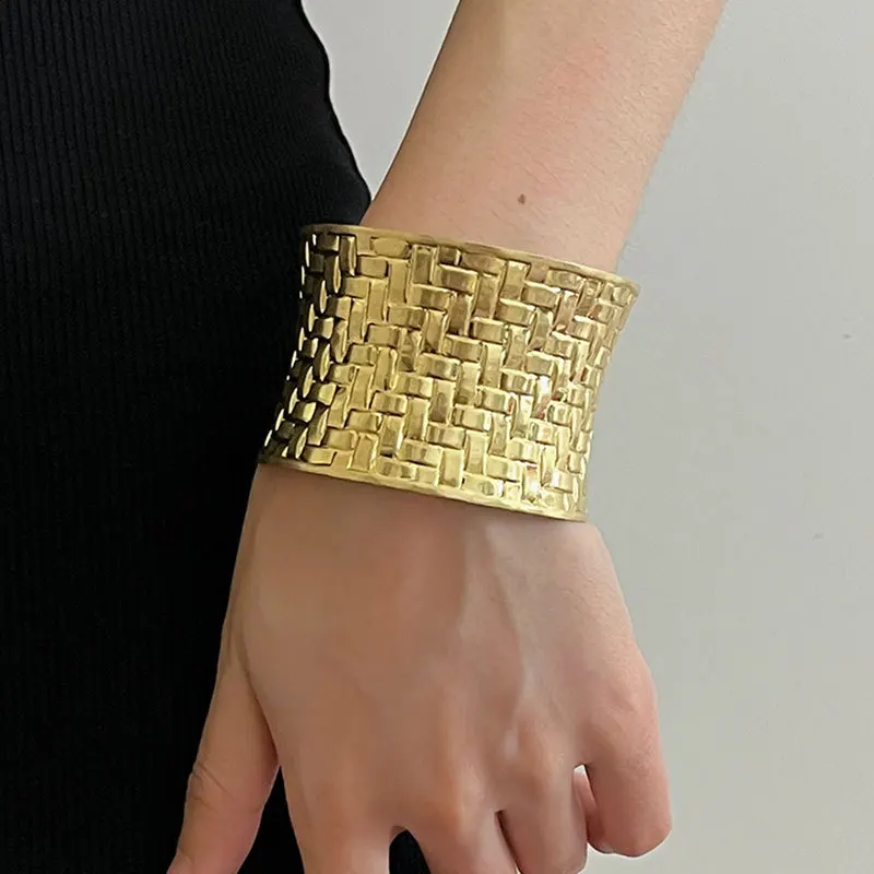Роскошный широкий металлический Плетеный Браслет-манжета в стиле ретро