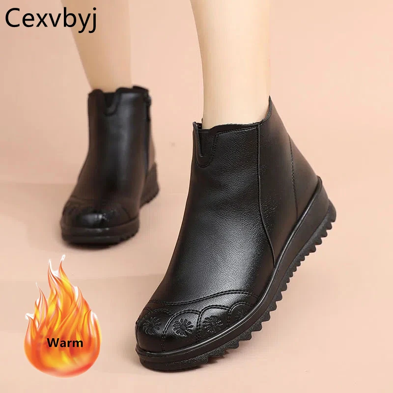 

Зимние утепленные женские сапоги для снежной погоды на платформе с бархатной подкладкой, модная теплая обувь из хлопка, водонепроницаемые Нескользящие повседневные ботильоны с боковой молнией