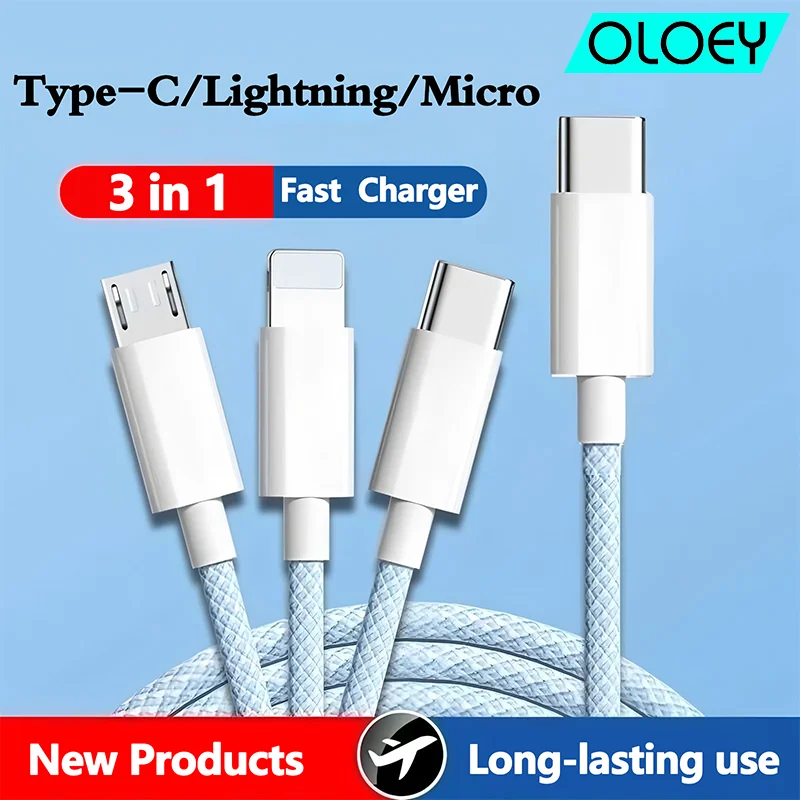 Фото Кабель USB C — Type C, 100 Вт, кабель для зарядного устройства, кабели 3 в 1, для iPhone 15 Huawei Samsung, провод 5A, кабель для быстрой зарядки, кабель для передачи данных типа C №1