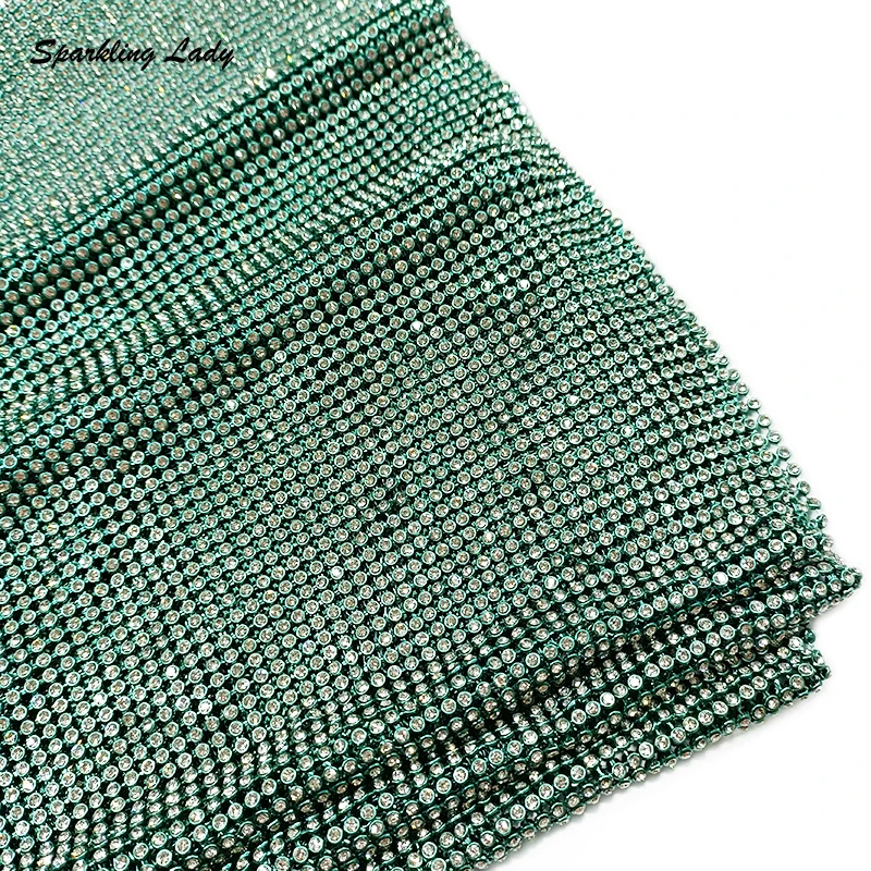 Блестящая металлическая ткань с кристаллами для сумок одежды блестящая зеленая