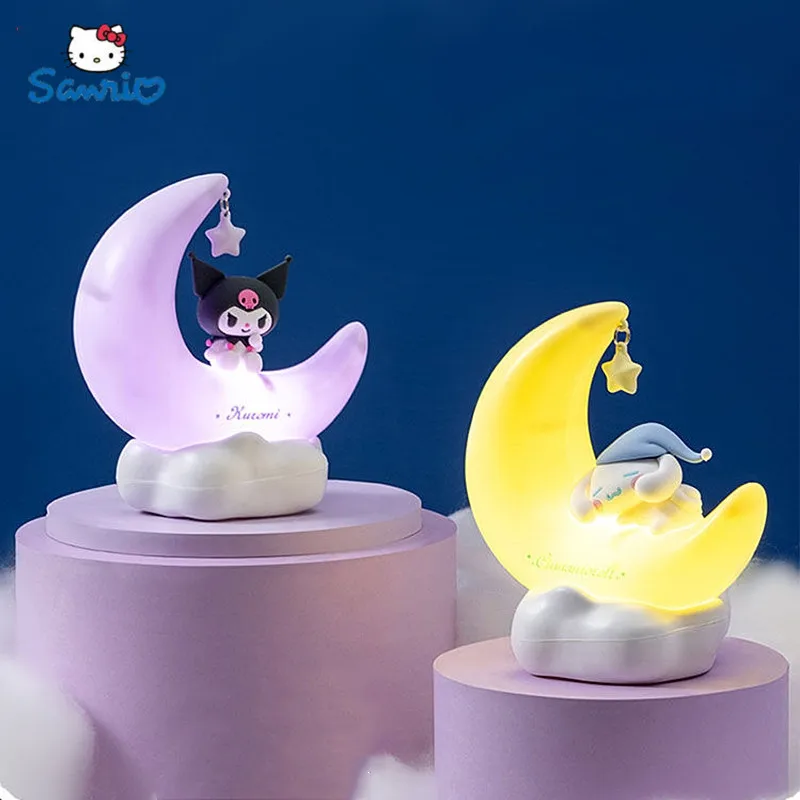 

Фигурка аниме Sanrio Kuromi Cinnamonroll, модель светодиодсветильник пы, куклы, луна, милый ночник, прикроватная лампа, декоративная игрушка, подарок