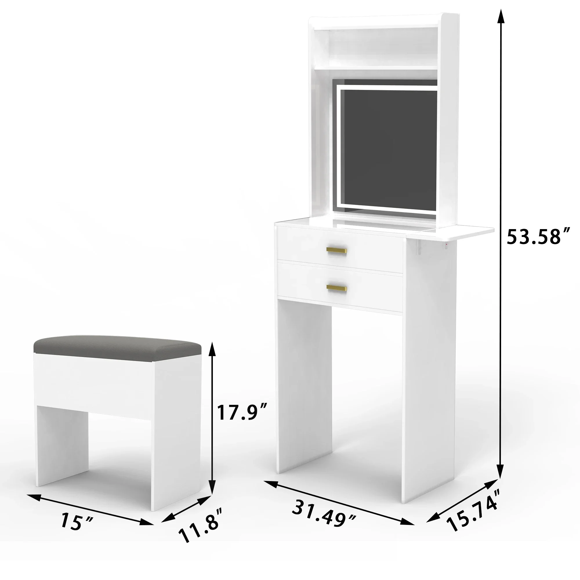 Фото Для Günstige Schlafzimmer Krankbel Einfacher Holz Make-up Tisch mit Spiegel LED-Streifen Schlafzimmer Waschtisch Schmink tisch №4