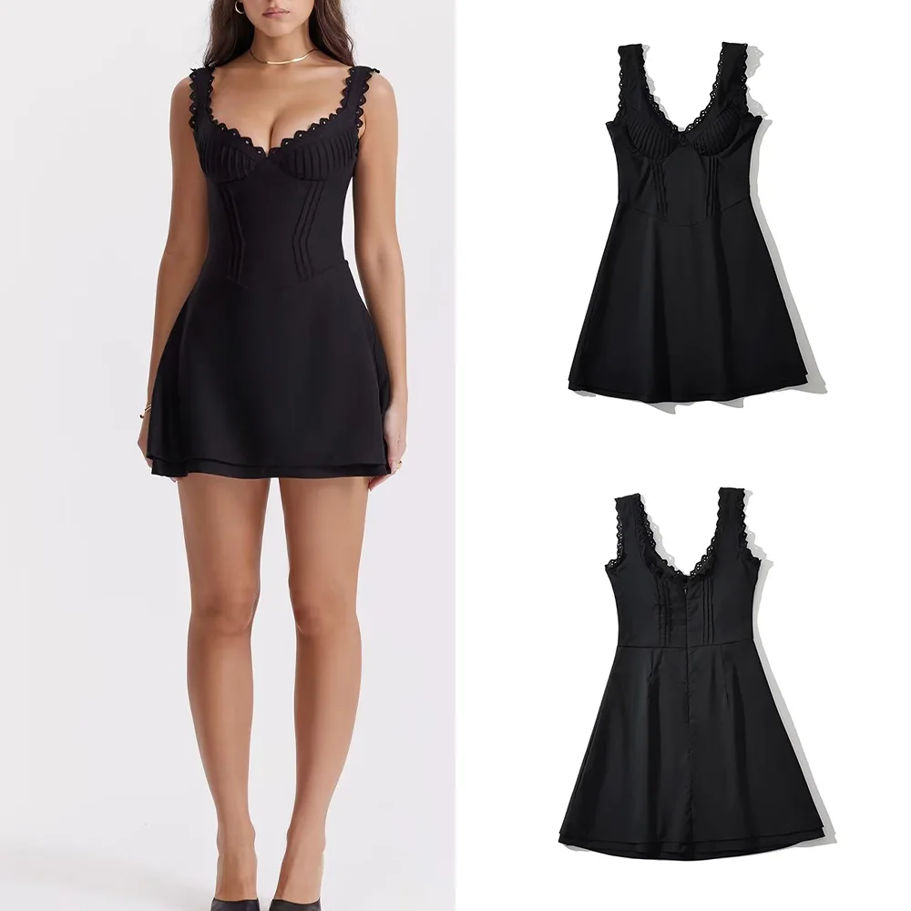 

PB&ZA summer new women's temperament fashion V-neck bra-style sexy waist-skimming design slim short dress