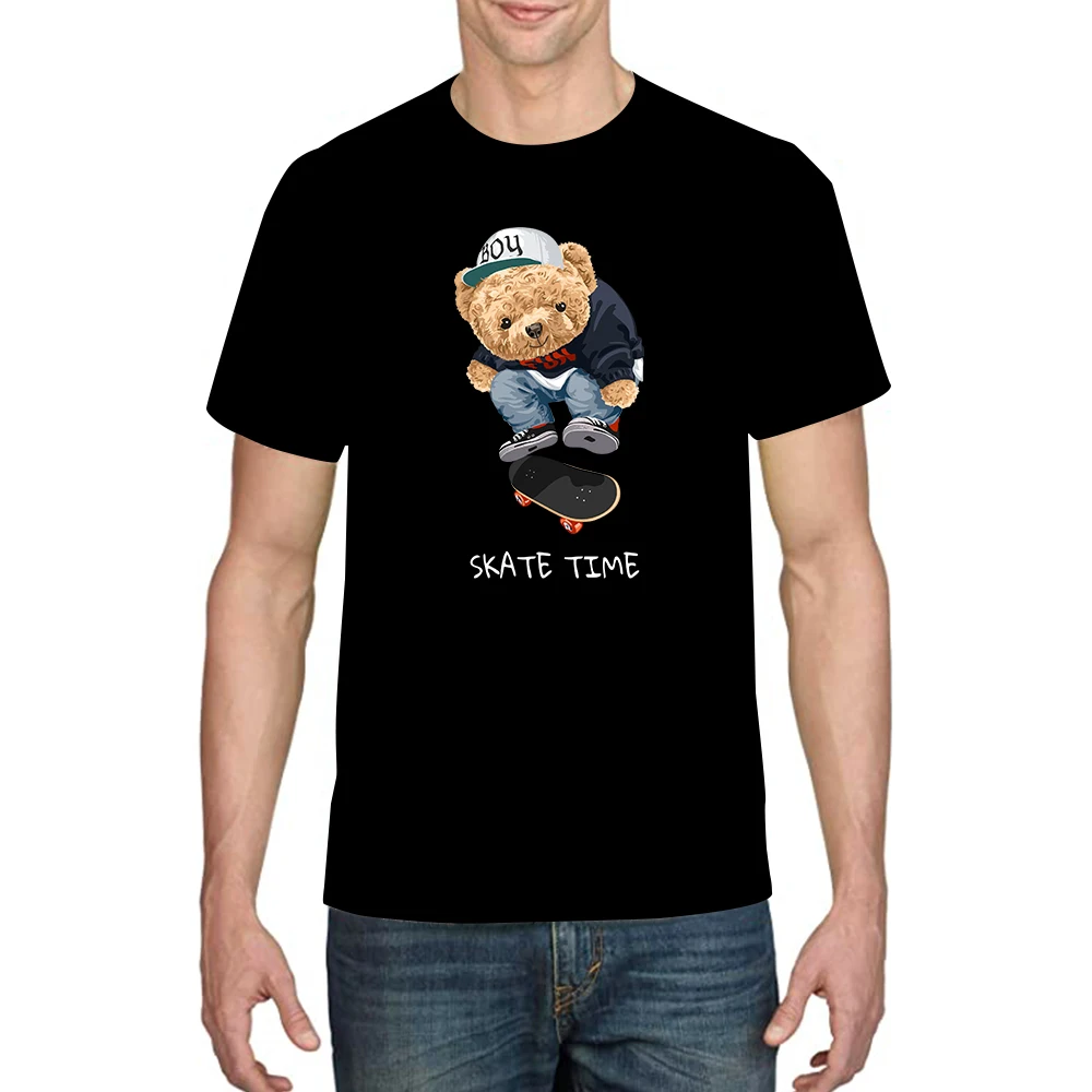 

Футболка с изображением скейтборда и медведя, Модная хлопковая футболка, летний Простой Топ, футболка, Одежда большого размера для мужчин и ...