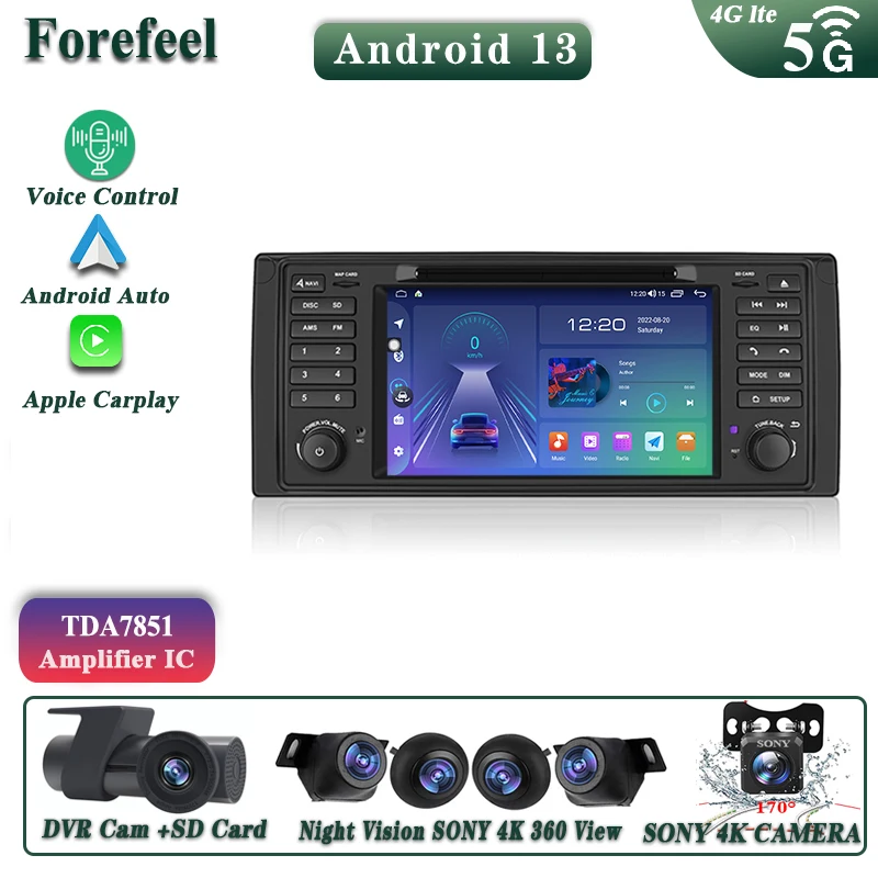 7-дюймовый Android 13 для BMW 5 серии E39 1996 - 2003 мультимедийный автомобильный GPS Авторадио плеер DVD видео головная Навигация радио