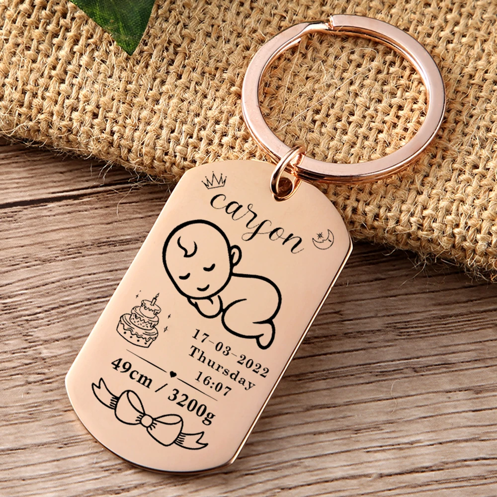 

Customized Gift Keychain New Born Baby Souvenir Name Date Of Birth Weight Height New Dad &Mom Gift Personalized Keyring