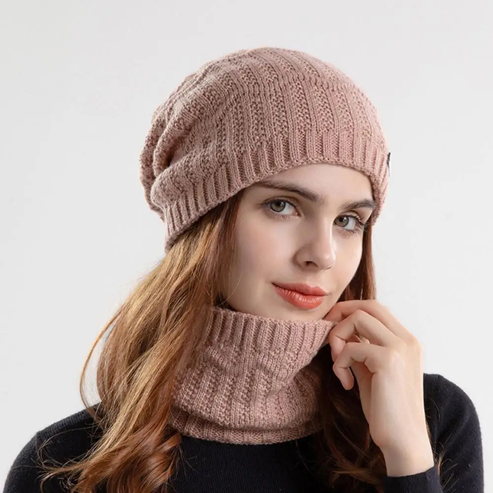 

1 Set Trendy Unisex Beanie Hat Thick Unisex Hat Scarf Two Piece Set Ear Protection Men Women Hat Scarf Coldproof