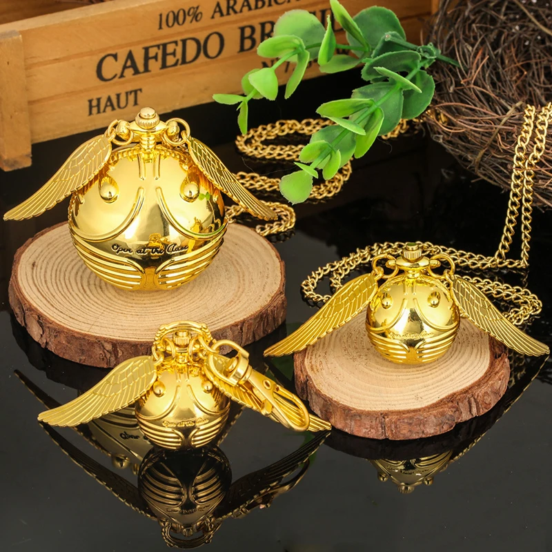 Bronze Quartz Pocket Watch Feather Little Wings Pendant Luxury Watches Vintage Fob Clock Chain Necklace Gift for Men Women