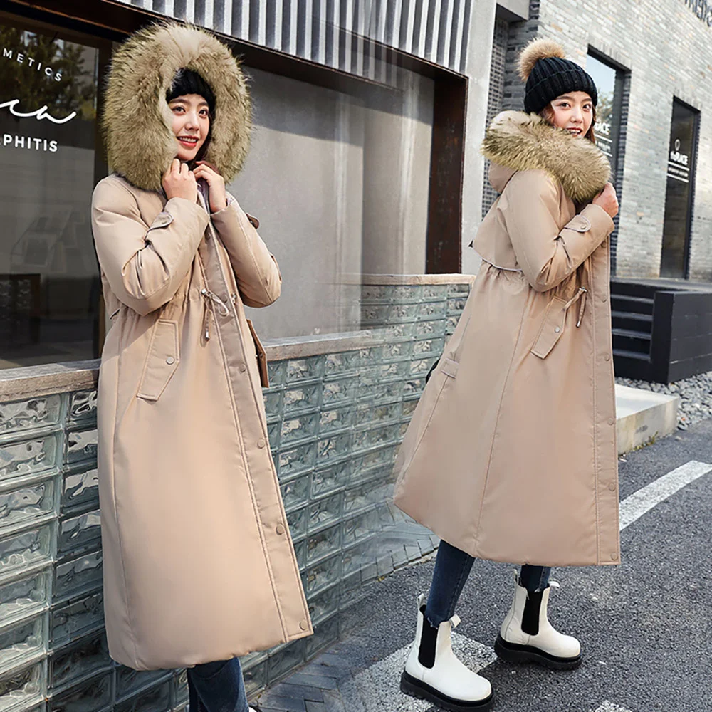 2022 Loose Long Winter Coat Large Fur Collar Thick Warm Wadded Fashion Jacket Hooded Women Clothes Winter Ladies Parkas