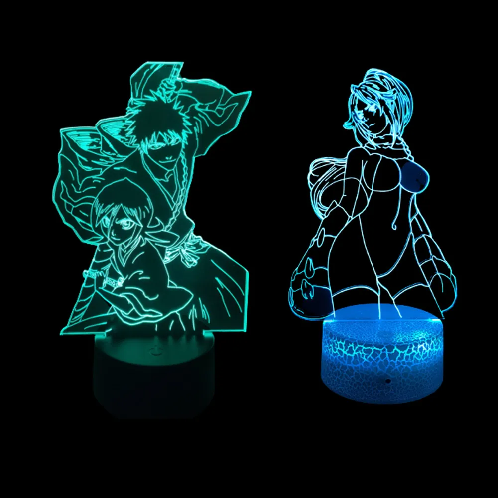 

34 стиля отбеливатель 3D ночной Светильник Kurosaki Ichigo рукава Kuchiki аниме мультфильм ночные светильники декоративсветильник освещение для спаль...