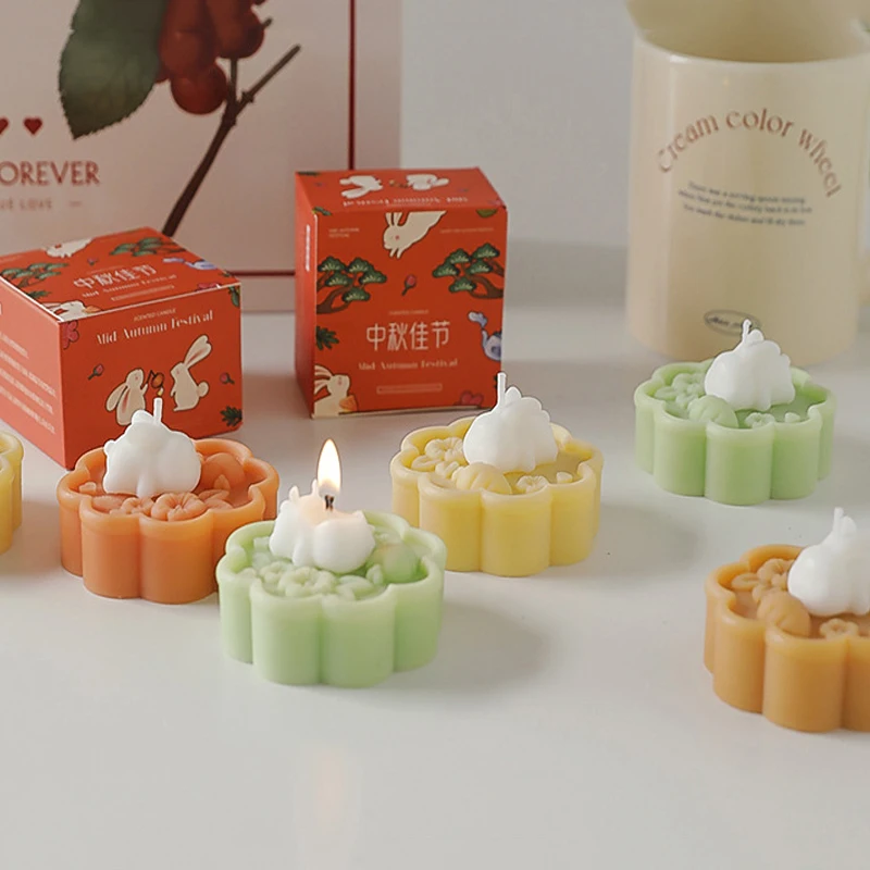 

Cute Candles Mid-Autumn Moon Cake Rabbit Scented Candle Luxury Home Decoration Souvenirs for Guests Room Decors Aesthetic Candle