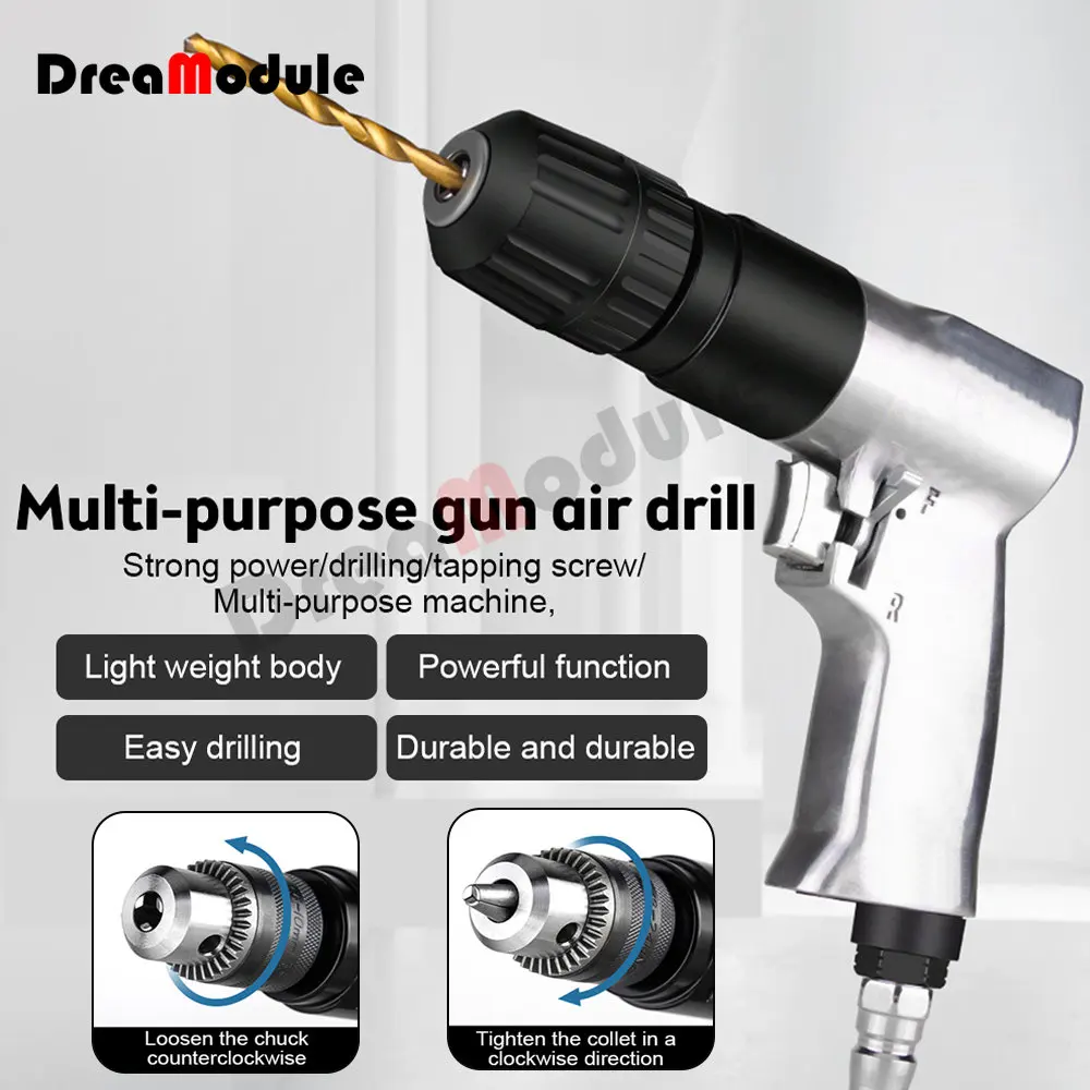 

3/8-Inch Reversible Pneumatic Drill High-speed Cordless Pistol Type Pneumatic Gun Drill Reversible Air Drill for Hole Drilling