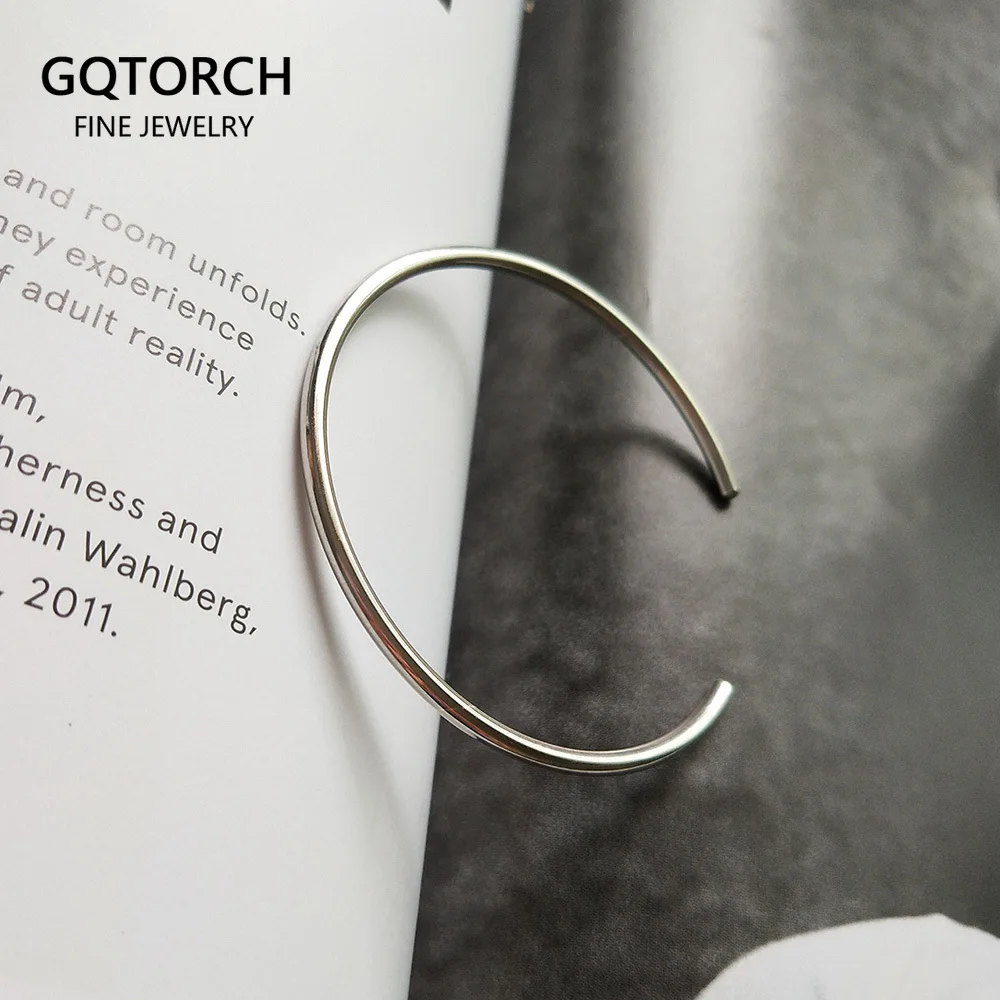 

S925 Sterling Silver Open Simple Geometric Cuff Bangles for Women Fashion Smooth Elegant Jewelry