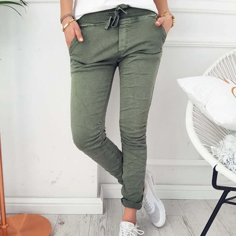 

Women Casual Harajuku Long Ankle Length Trousers 2022 Summer Autumn Plus Size Leggings Solid Elastic Waist Pants Black Pants