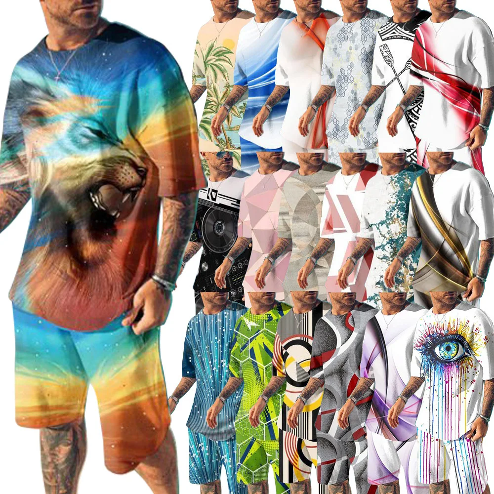 Мужской повседневный спортивный костюм для отпуска с 3d-цифровым принтом в