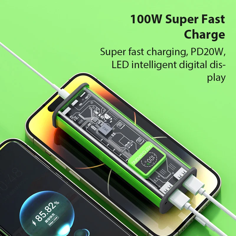 Xilecaly Power Bank Transparent Portable Charger Powerbank 16000mAH TYPE C 22.5W Fast Charging Total output 100W Universal Power