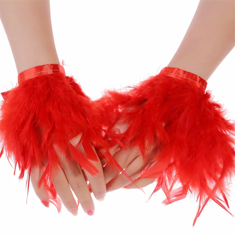 

Women Natural Fur Feather Cuffs Sexy Snap On Bracelet Arm Cuff Shirts Sleeves For Women Real Ostrich Feather Anklet Wrist Cuff
