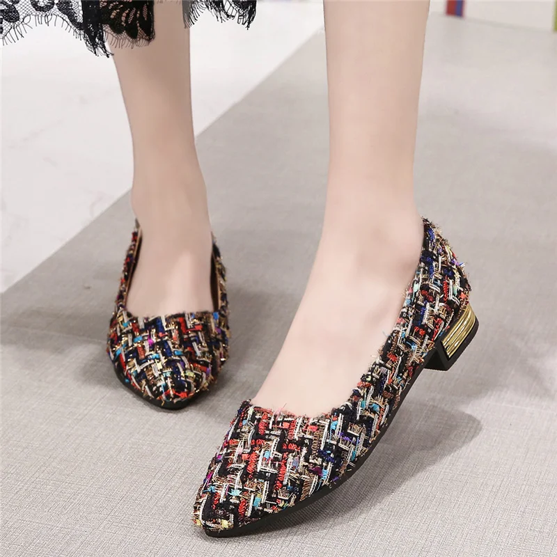 

2023 Autumn New Women's Flats Fashion Mixed Color Fabric Pointed Toe Loafers Platform Wedding Shoes Bride Zapatos De Mujer Pumps