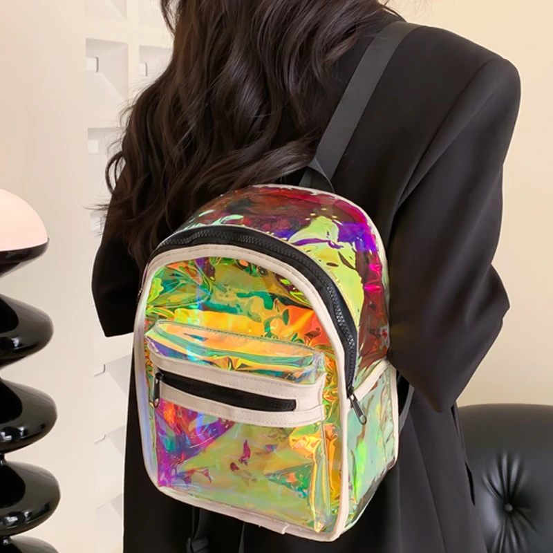 

2023 New Mini Silver Laser Backpack Women Girls Shoulder Bag PU Leather Holographic Backpack Small School Bags for Teenage Girls