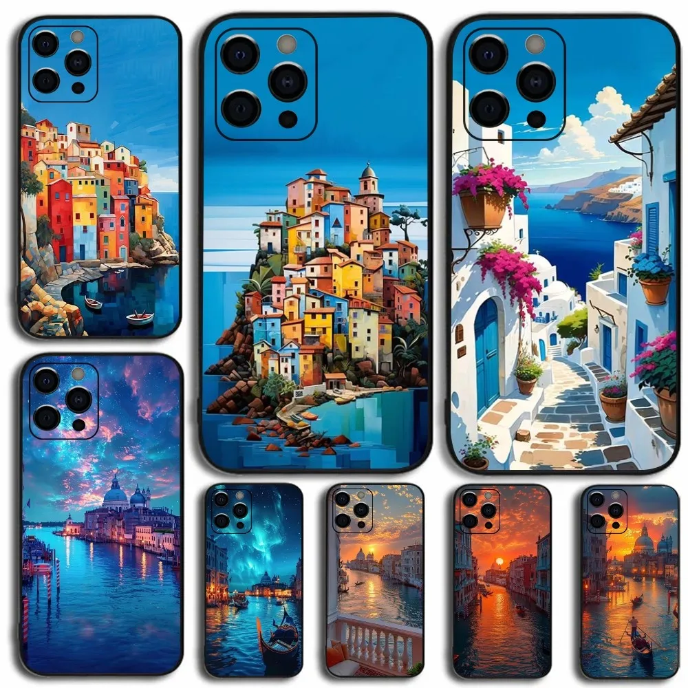 Чехол для телефона Travel italy Street Venice Apple iPhone 15 14 13 12 11 Pro X XS Max XR Plus Mini Soft Black Cover